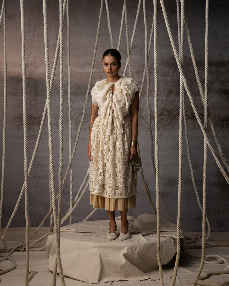 Ivory Flounce Crushed Top crushed cotton top/shirt by Kritika Murarka in ivory for women Worldwide