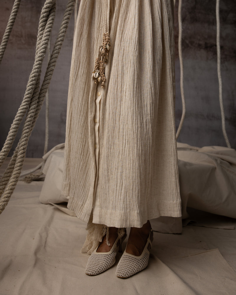 Ivory Flounce Crushed Drawstring Dress crushed cotton dress by Kritika Murarka in ivory for women Worldwide