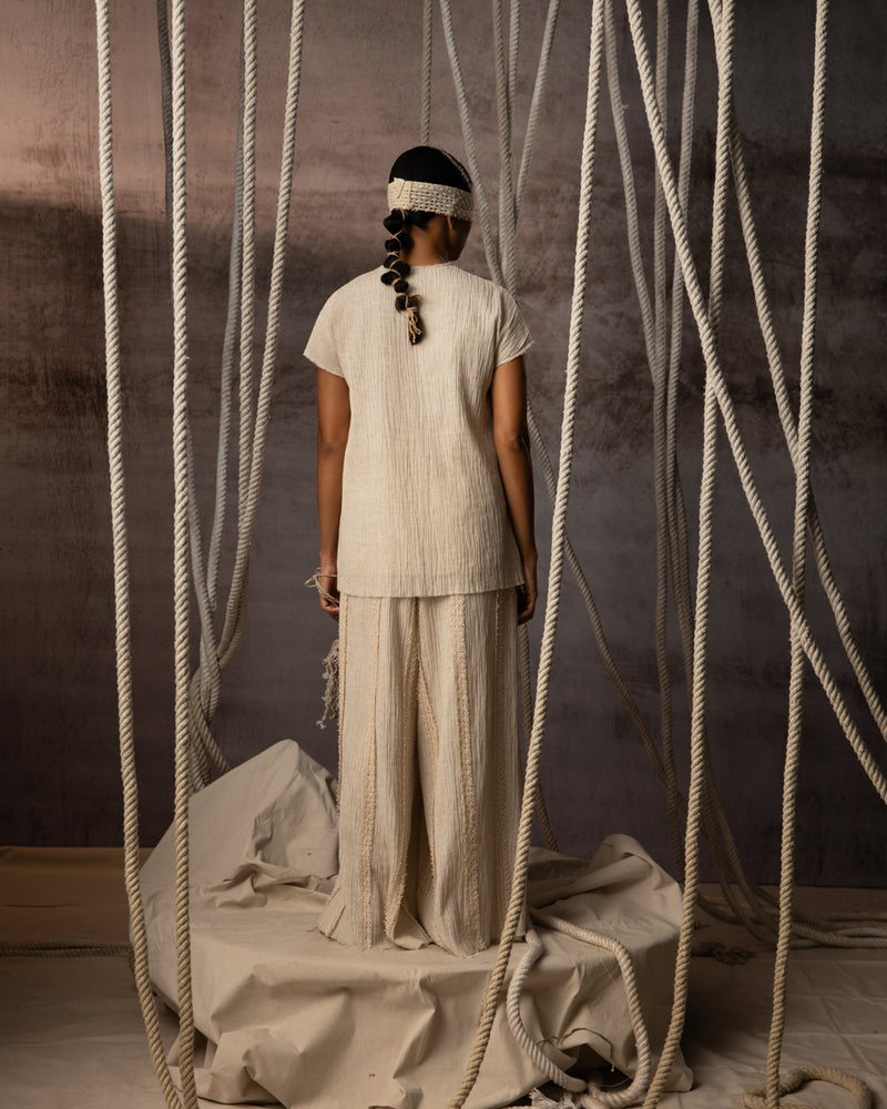 Ivory Crushed Jute-Rope Top crushed cotton top/shirt by Kritika Murarka in ivory for women Worldwide