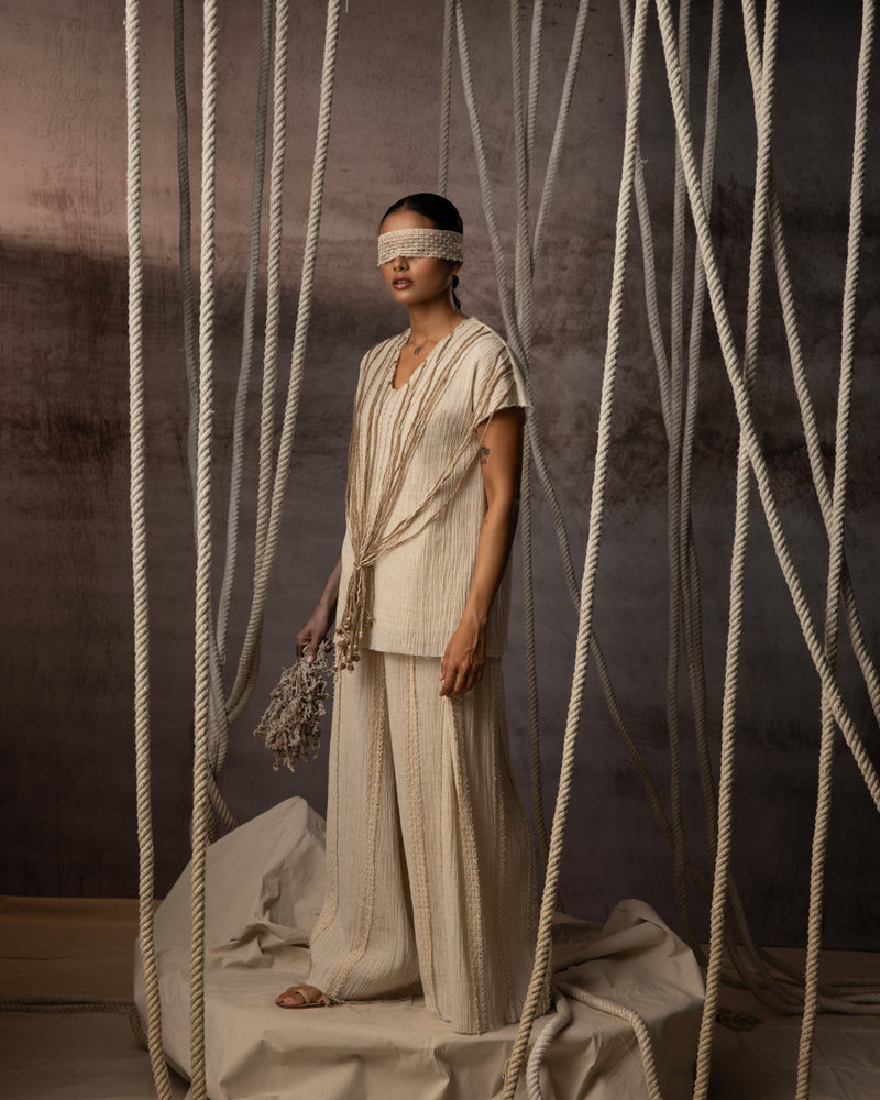 Ivory Crushed Jute-Rope Top crushed cotton top/shirt by Kritika Murarka in ivory for women Worldwide