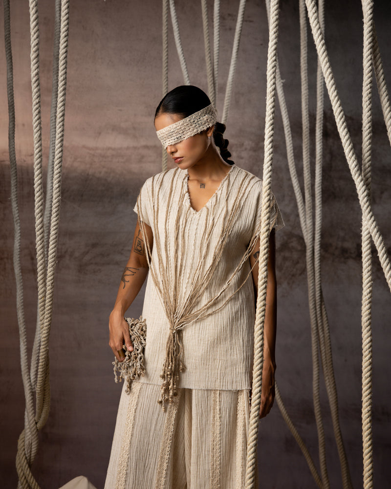Ivory Crushed Jute-Rope Top crushed cotton top/shirt by Kritika Murarka in ivory for women Worldwide