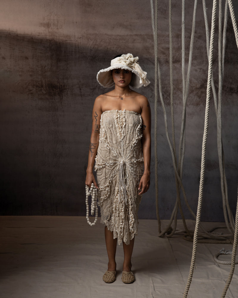 Ivory Crochet Tube Dress hand crochet dress by Kritika Murarka in ivory for women Worldwide