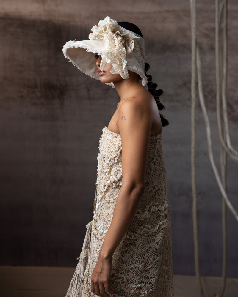 Ivory Crochet Tube Dress hand crochet dress by Kritika Murarka in ivory for women Worldwide
