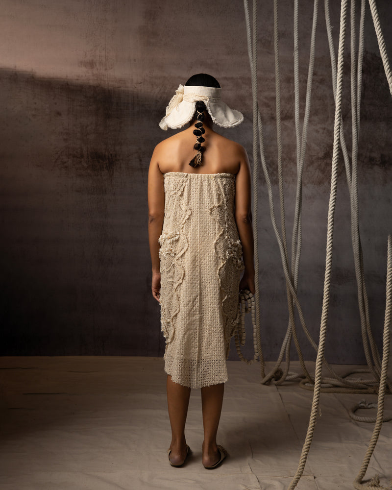 Ivory Crochet Tube Dress hand crochet dress by Kritika Murarka in ivory for women Worldwide