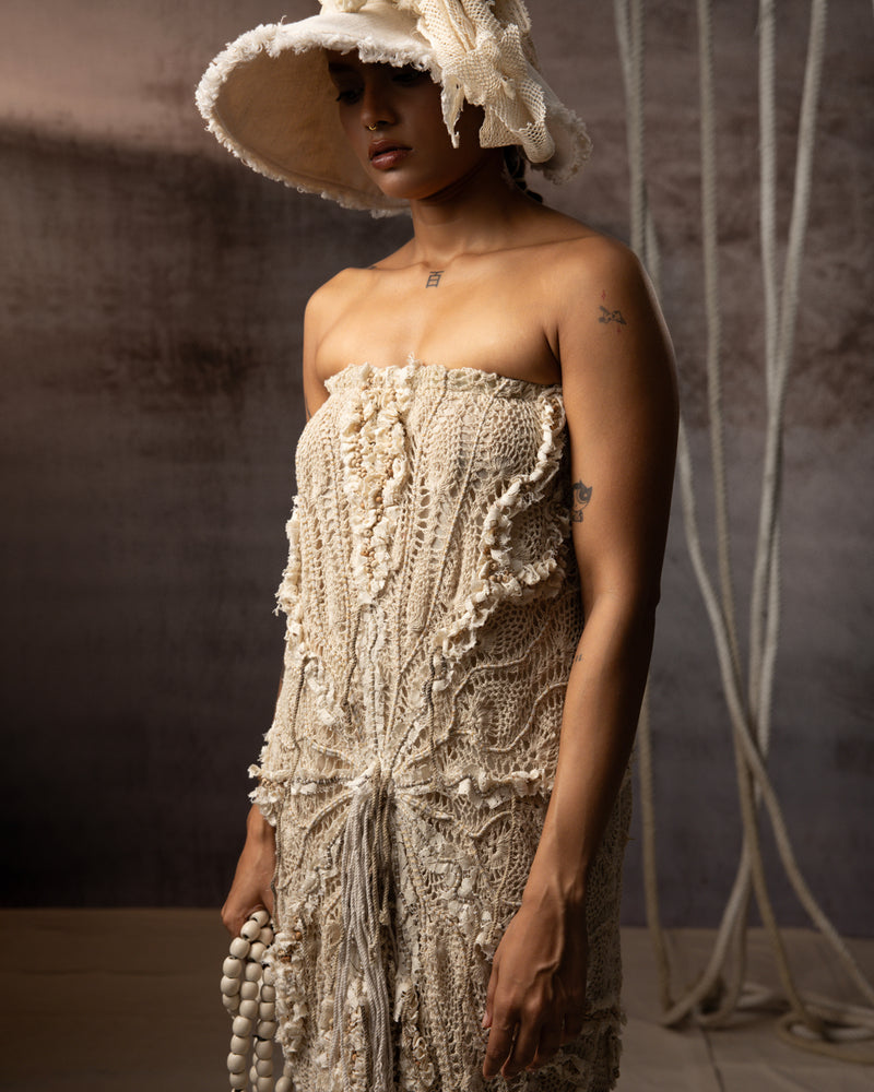 Ivory Crochet Tube Dress hand crochet dress by Kritika Murarka in ivory for women Worldwide