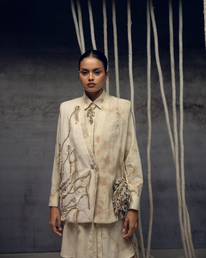 Khadi Jute Embroidered Kimono Jacket silk khadi jacket/overlay by Kritika Murarka in ivory for women Worldwide