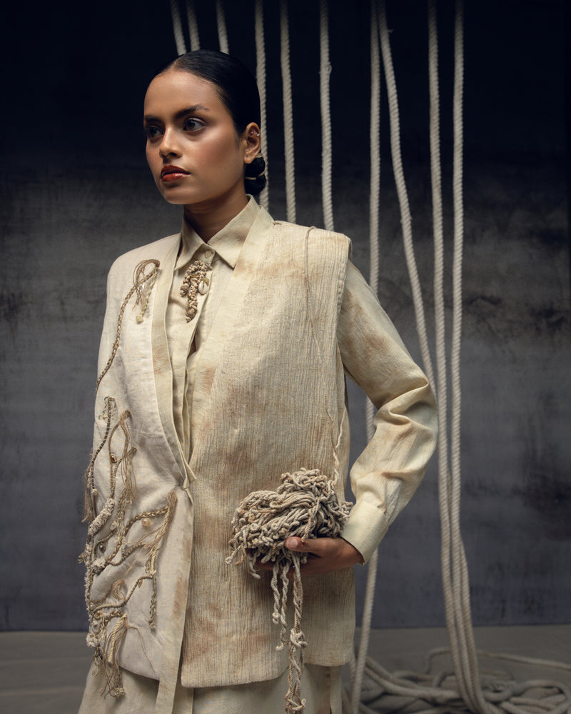 Khadi Jute Embroidered Kimono Jacket silk khadi jacket/overlay by Kritika Murarka in ivory for women Worldwide