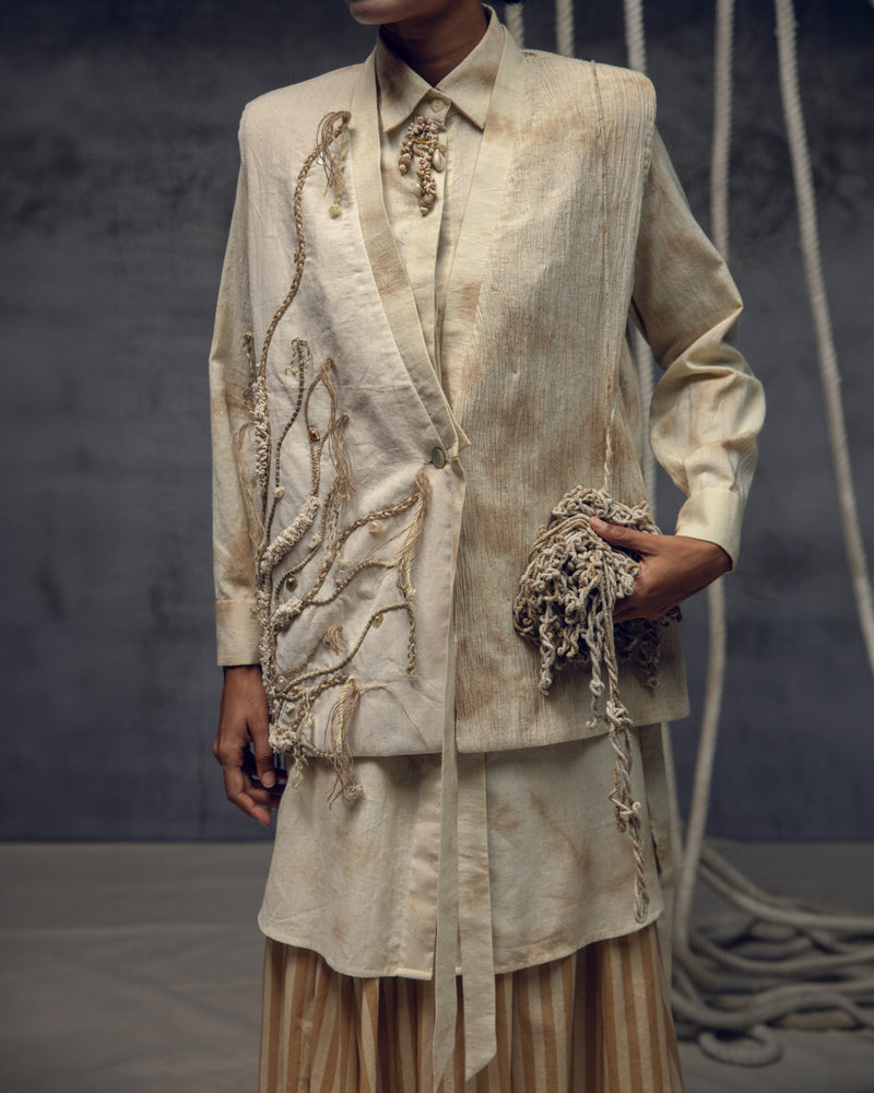 Khadi Jute Embroidered Kimono Jacket silk khadi jacket/overlay by Kritika Murarka in ivory for women Worldwide