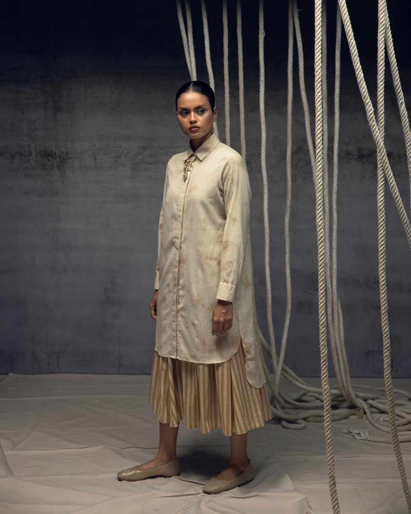 Ivory- Beige Linear Stripe Skirt mulmul skirt by Kritika Murarka in ivory for women Worldwide
