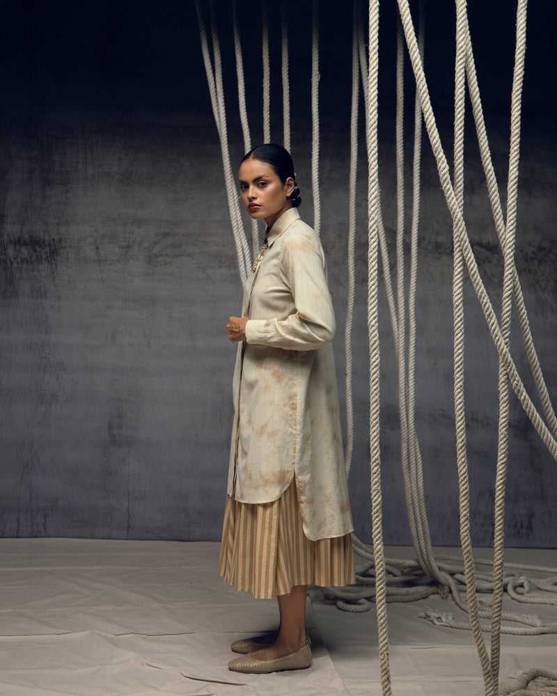 Ivory- Beige Linear Stripe Skirt mulmul skirt by Kritika Murarka in ivory for women Worldwide