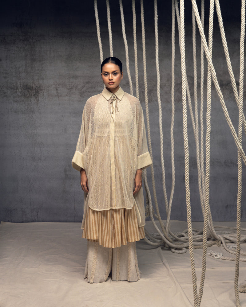 Ivory Open-Mesh Shirt Dress cotton open mesh top/shirt by Kritika Murarka in ivory for women Worldwide