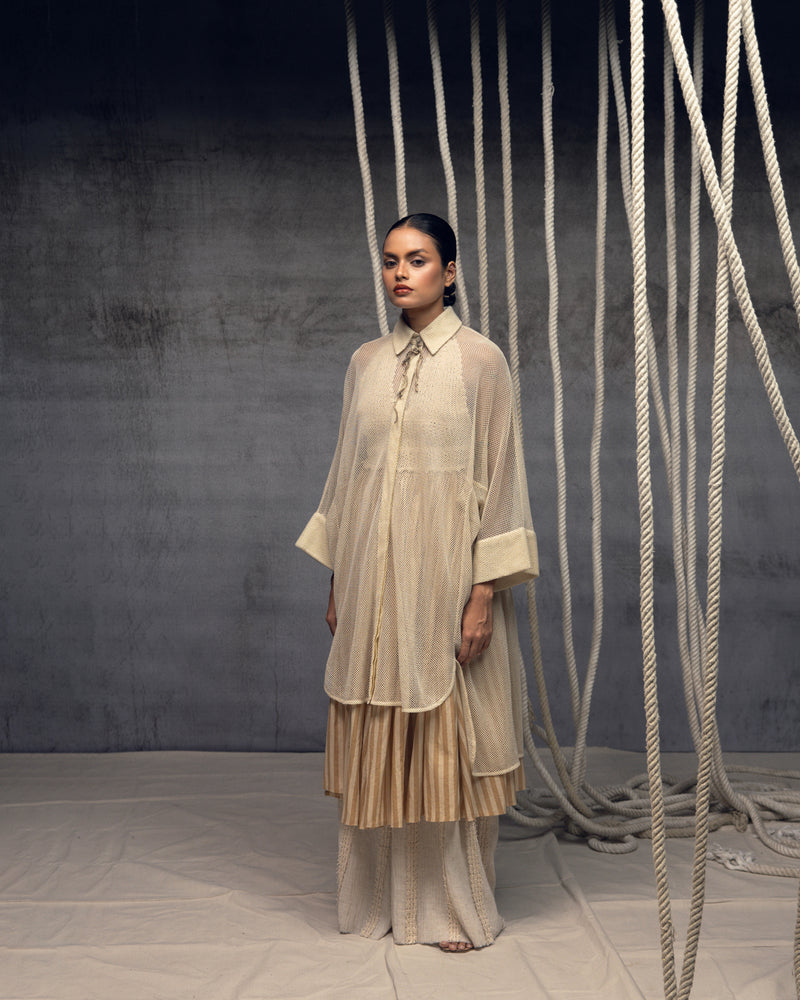 Ivory Open-Mesh Shirt Dress cotton open mesh top/shirt by Kritika Murarka in ivory for women Worldwide