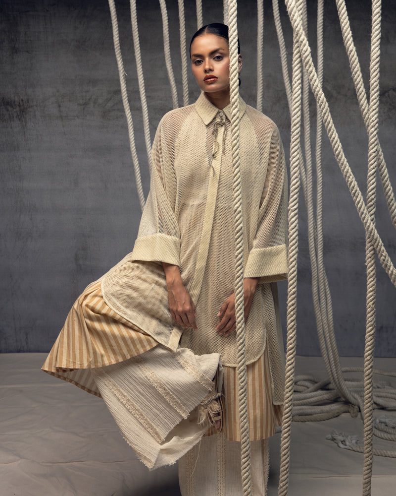 Ivory Open-Mesh Shirt Dress cotton open mesh top/shirt by Kritika Murarka in ivory for women Worldwide