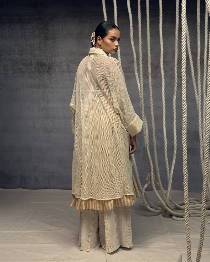 Ivory Open-Mesh Shirt Dress cotton open mesh top/shirt by Kritika Murarka in ivory for women Worldwide