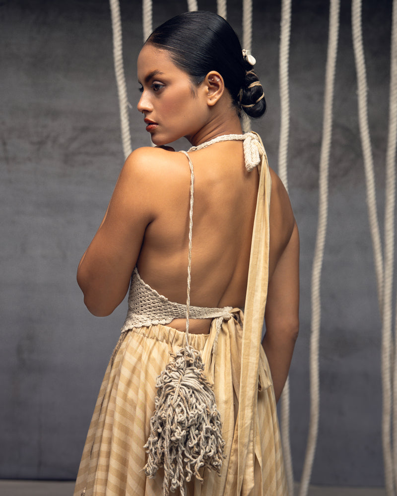 Ivory Crochet Bralette Striped Maxi hand crochet dress by Kritika Murarka in ivory for women Worldwide