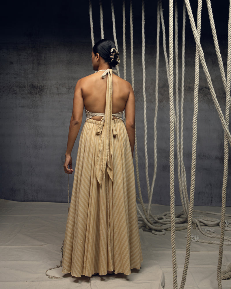 Ivory Crochet Bralette Striped Maxi hand crochet dress by Kritika Murarka in ivory for women Worldwide