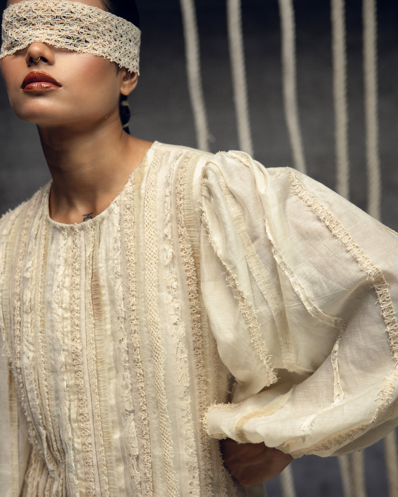Ivory Khadi Silk Fringing Column Dress khadi silk dress by Kritika Murarka in ivory for women Worldwide