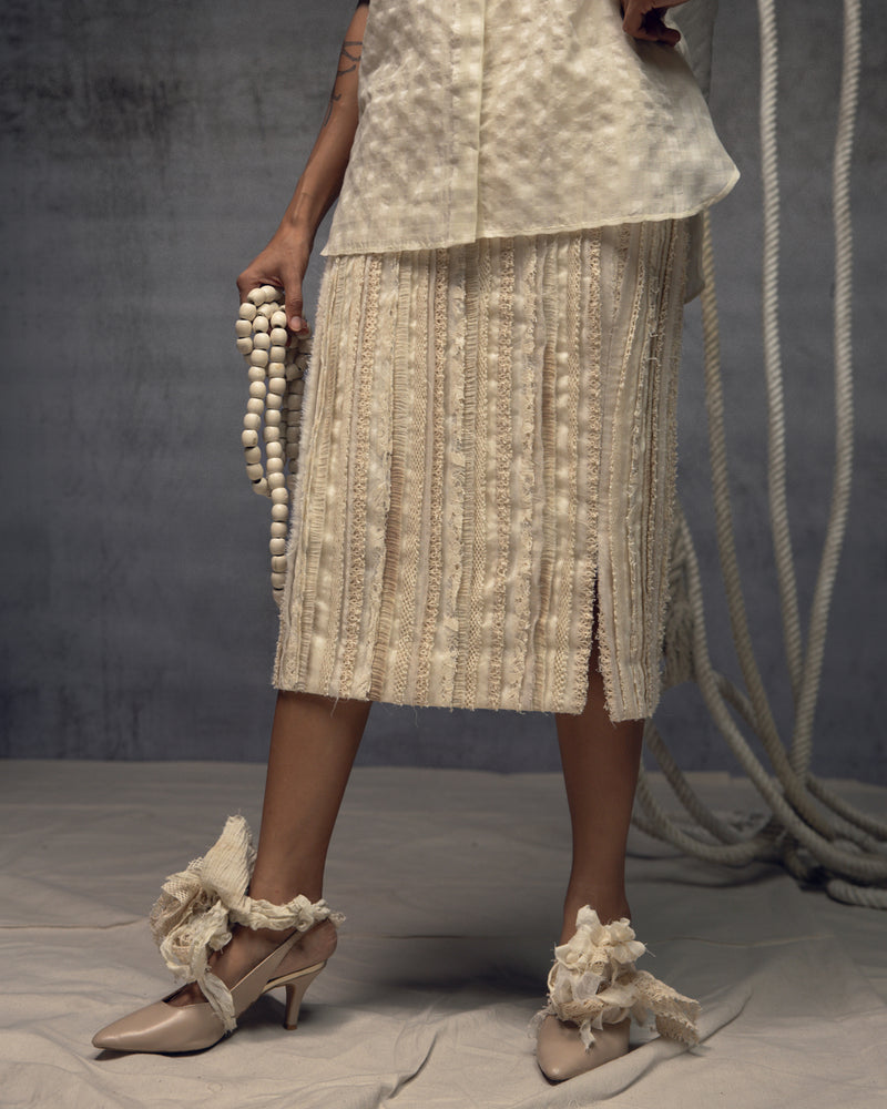Ivorykhadi Silk Checkered Shirt khadi silk top/shirt by Kritika Murarka in ivory for women Worldwide