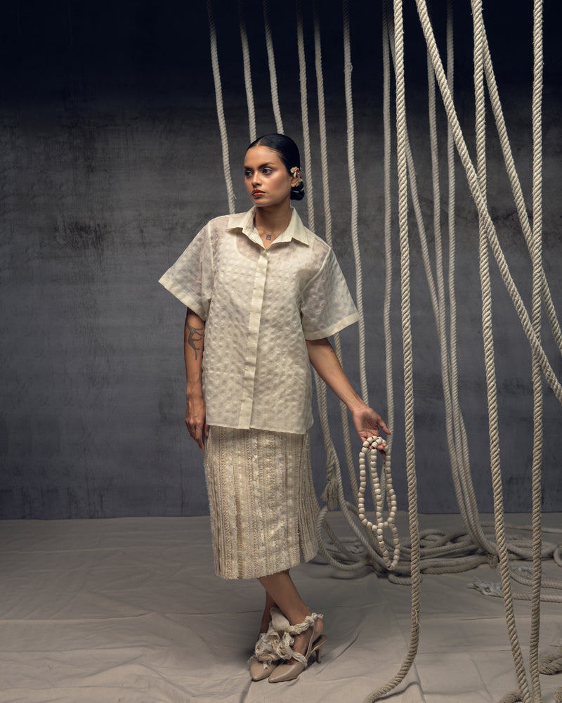 Ivory Khadi Silk Fringing Skirt khadi silk skirt by Kritika Murarka in ivory for women Worldwide