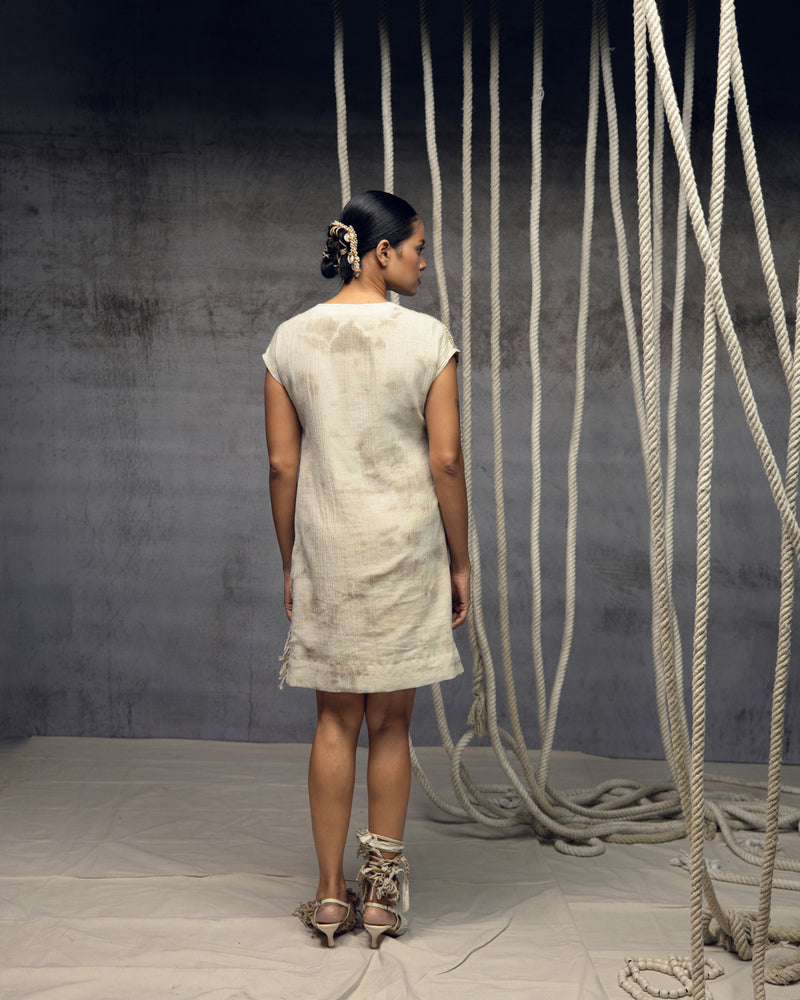 Ivory Crushed Embroidered Short Dress crushed cotton dress by Kritika Murarka in ivory for women Worldwide