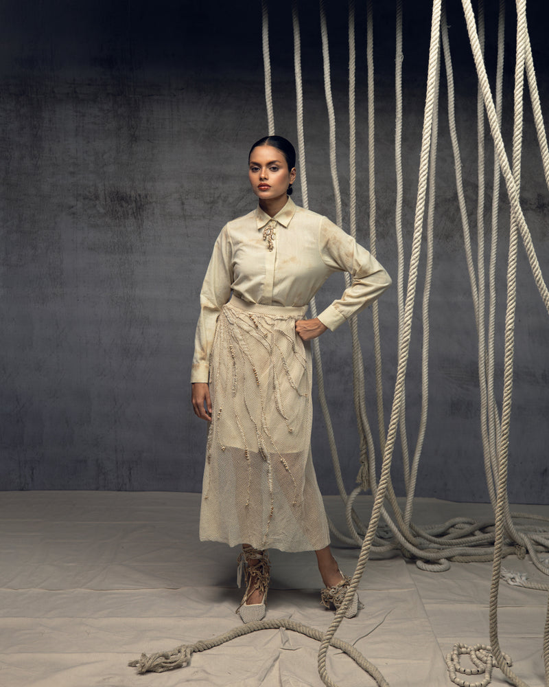 Open Mesh Embroidered Overlay Skirt cotton open mesh skirt by Kritika Murarka in ivory for women Worldwide