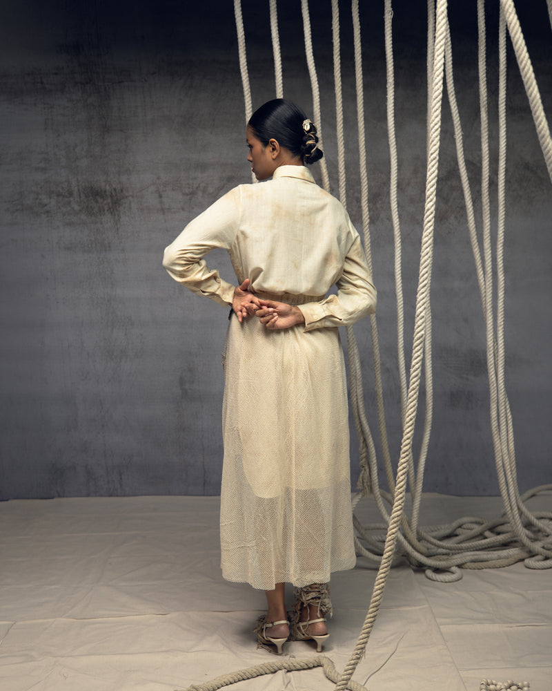 Open Mesh Embroidered Overlay Skirt cotton open mesh skirt by Kritika Murarka in ivory for women Worldwide