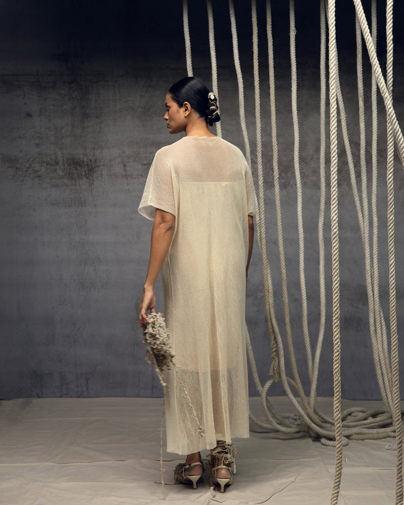 Open Mesh Embroidered Kaftaan cotton open mesh kaftan by Kritika Murarka in ivory for women Worldwide