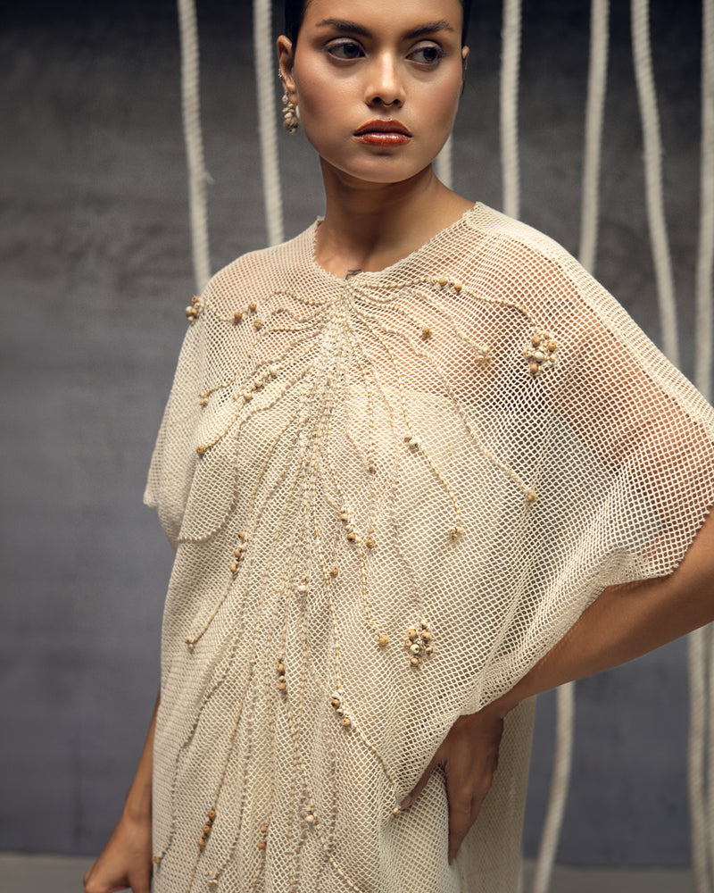 Open Mesh Embroidered Kaftaan cotton open mesh kaftan by Kritika Murarka in ivory for women Worldwide