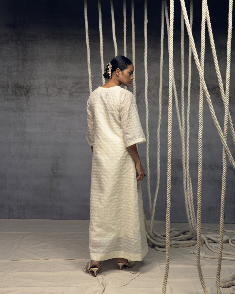 Ivory Khadi Silk Checkered Dress khadi silk dress by Kritika Murarka in ivory for women Worldwide
