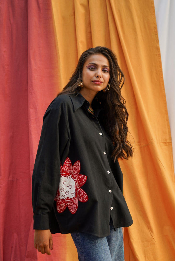 Kokum shirt cotton by JodiLife in black for women Worldwide