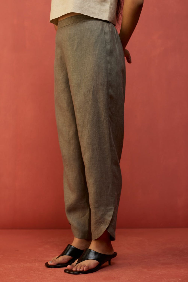 Etsu Yoke Linen Kurta Set - Grey by Manan for Worldwide