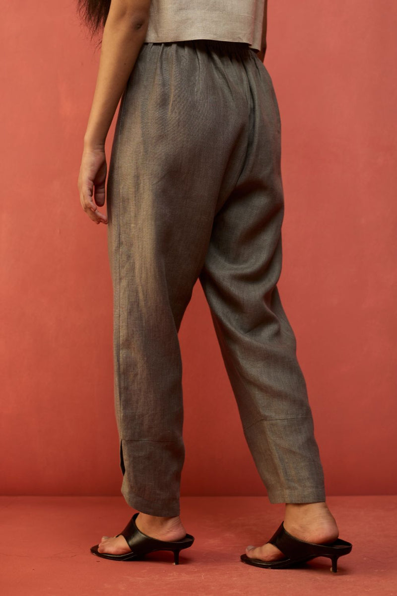 Etsu Yoke Linen Kurta Set - Grey by Manan for Worldwide
