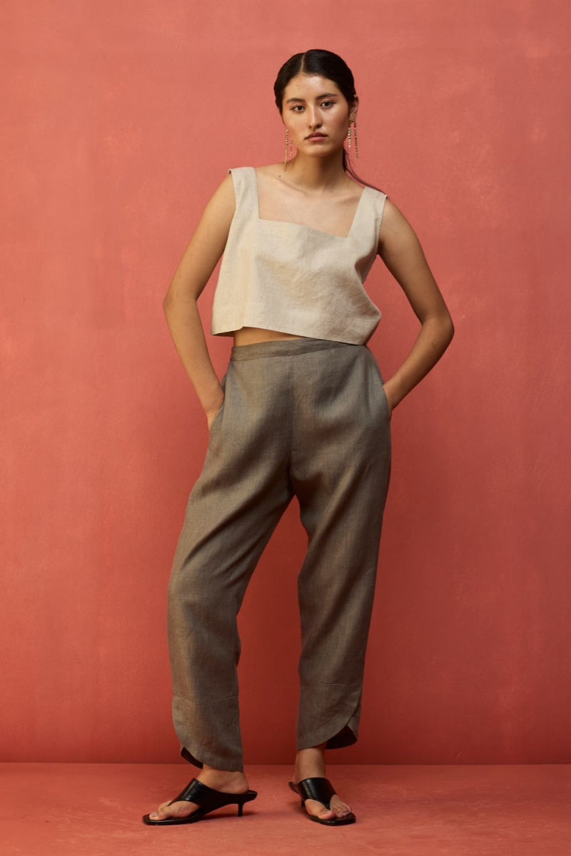 Etsu Yoke Linen Kurta Set - Grey by Manan for Worldwide