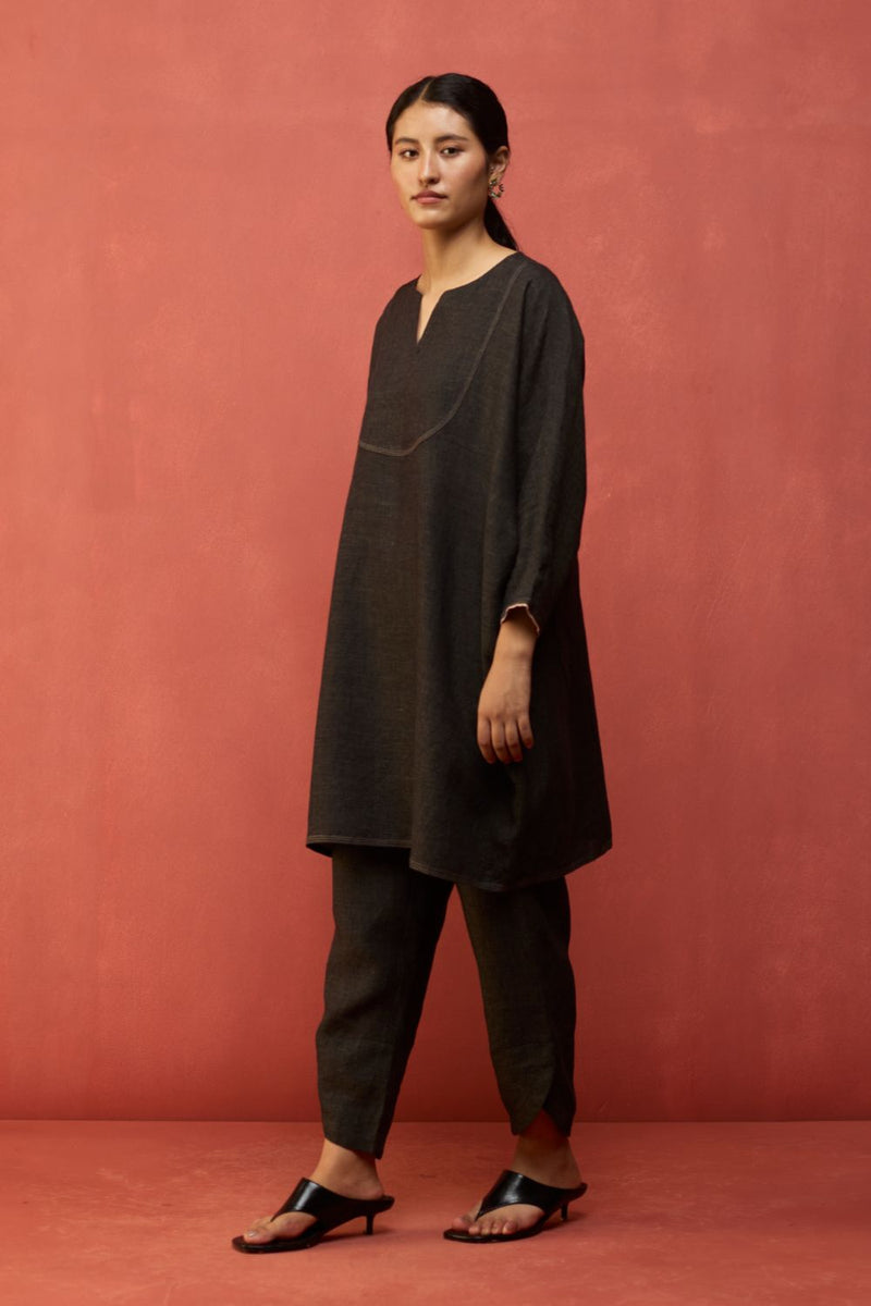 Etsu Yoke Linen Kurta Set - Grey by Manan for Worldwide