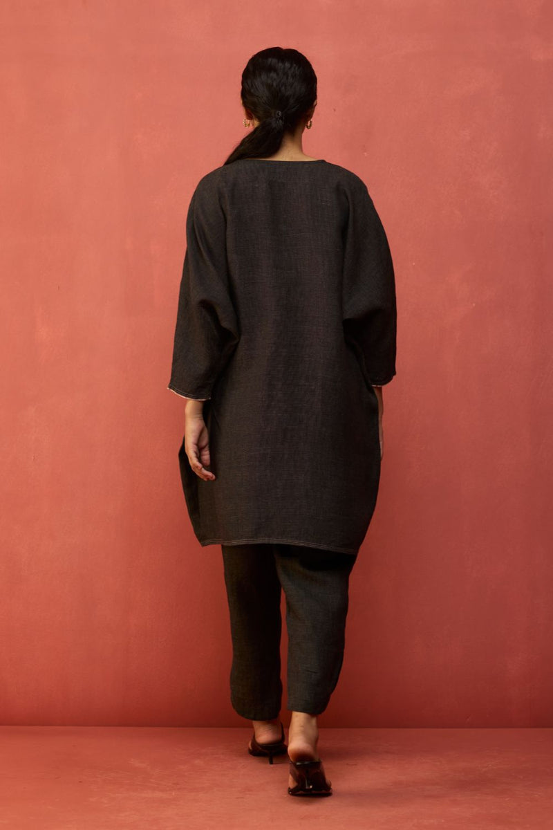 Etsu Yoke Linen Kurta Set - Grey by Manan for Worldwide