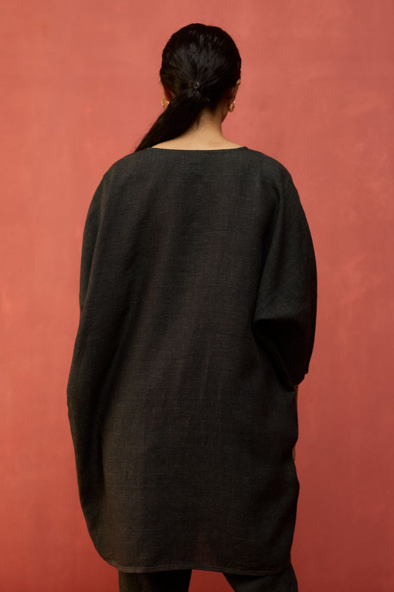 Etsu Yoke Linen Kurta Set - Grey by Manan for Worldwide