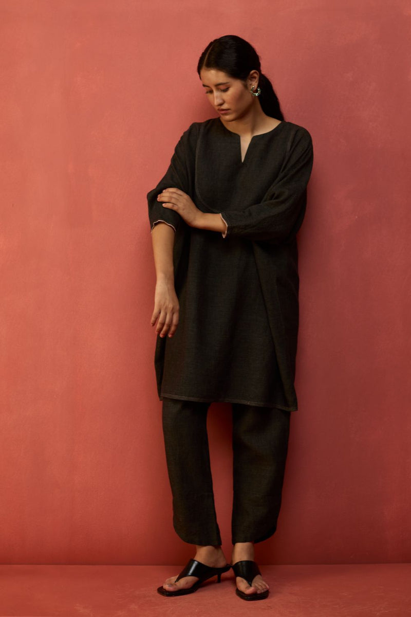 Etsu Yoke Linen Kurta Set - Grey by Manan for Worldwide