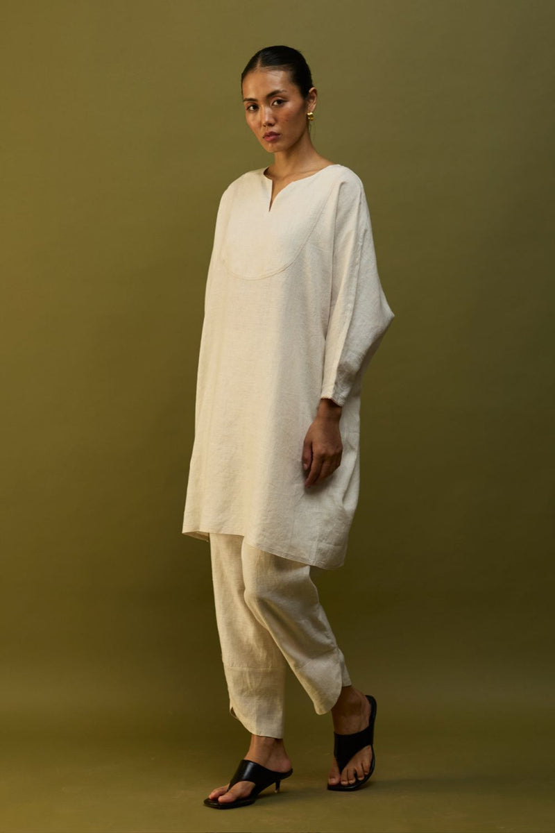 Etsu Yoke Linen Kurta Set - Off White by Manan for Worldwide