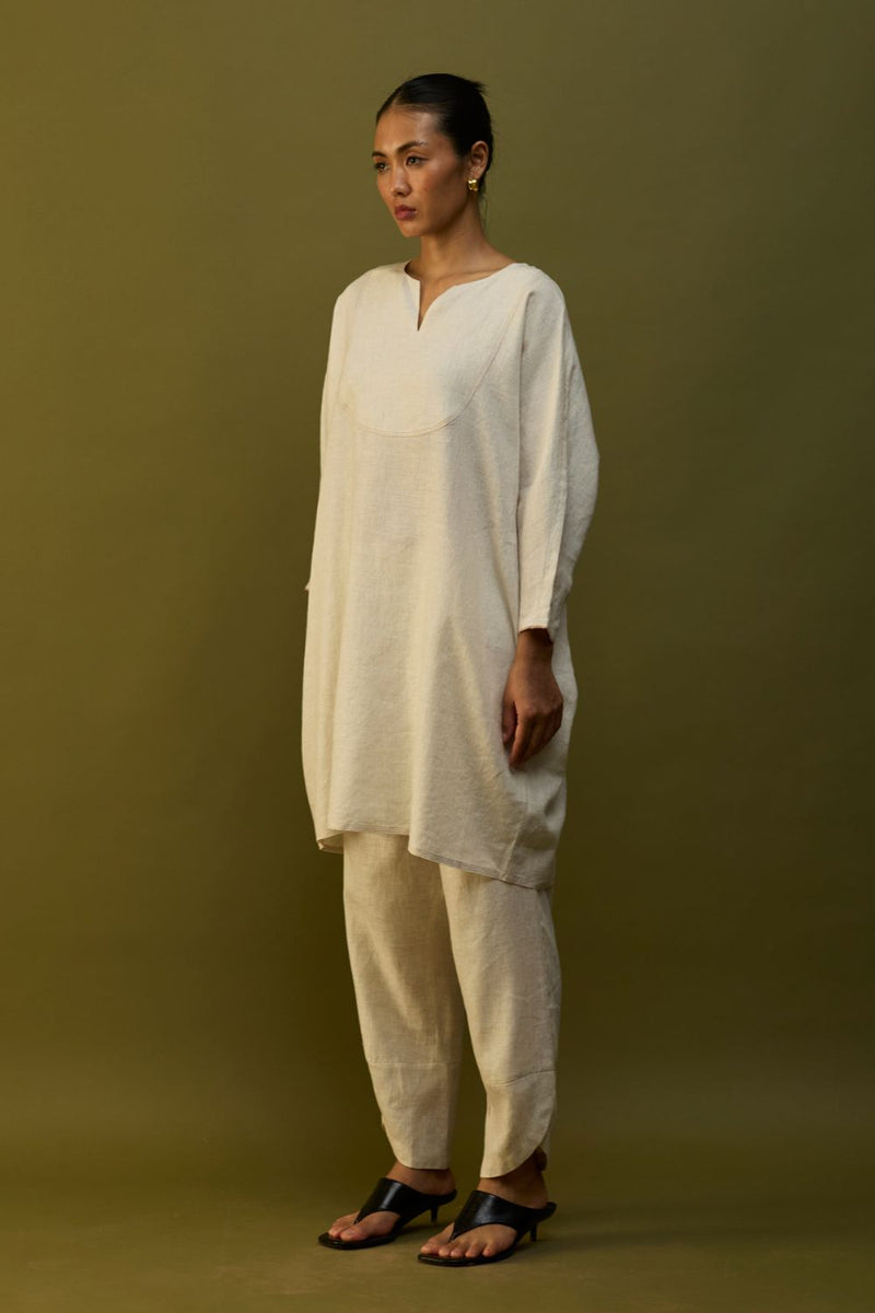 Etsu Yoke Linen Kurta Set - Off White by Manan for Worldwide