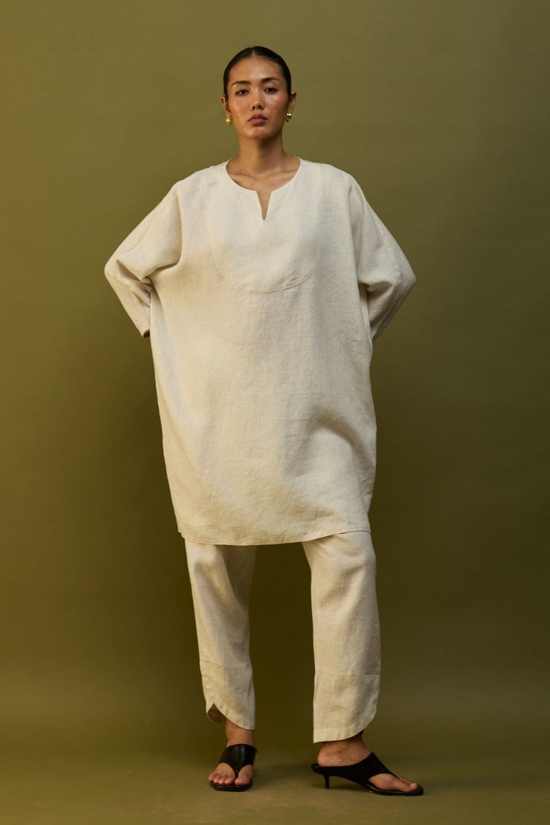 Etsu Yoke Linen Kurta Set - Off White by Manan for Worldwide