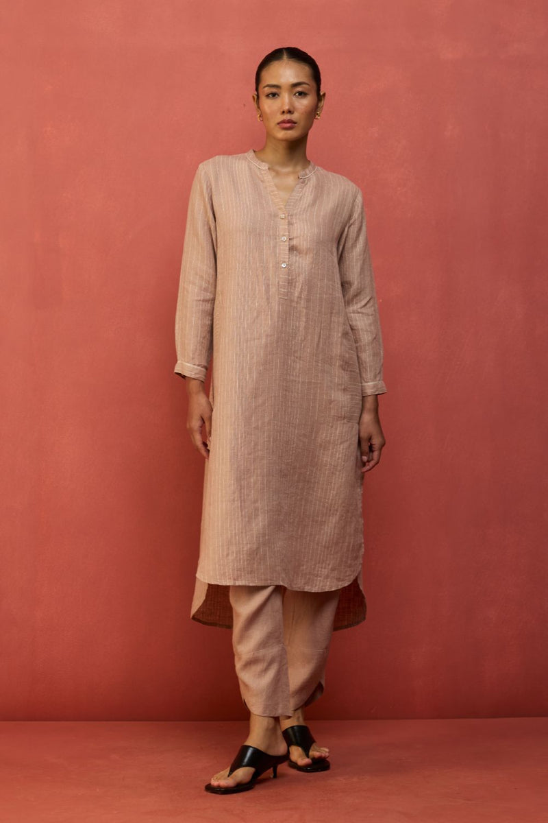 Bunka Stripe Linen Kurta Set - Dusty Rose by Manan for Worldwide