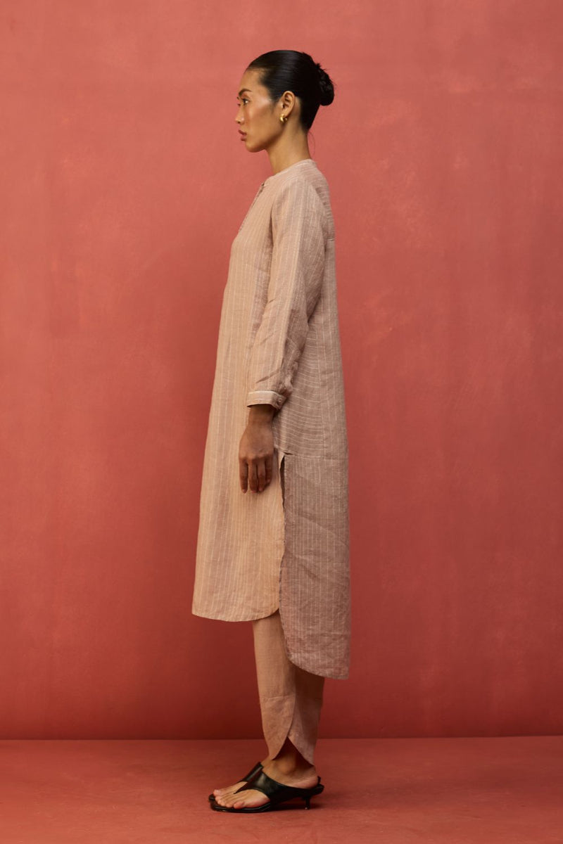 Bunka Stripe Linen Kurta Set - Dusty Rose by Manan for Worldwide