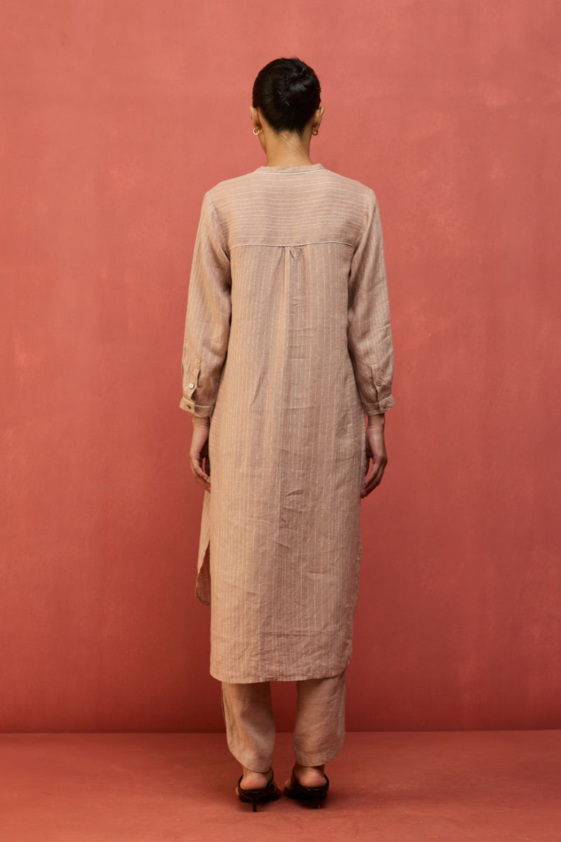 Bunka Stripe Linen Kurta Set - Dusty Rose by Manan for Worldwide