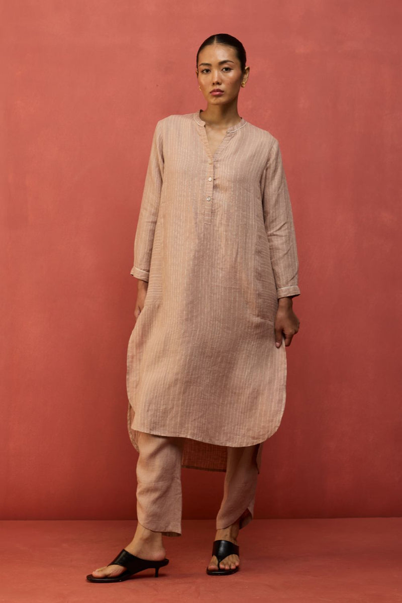 Bunka Stripe Linen Kurta Set - Dusty Rose by Manan for Worldwide