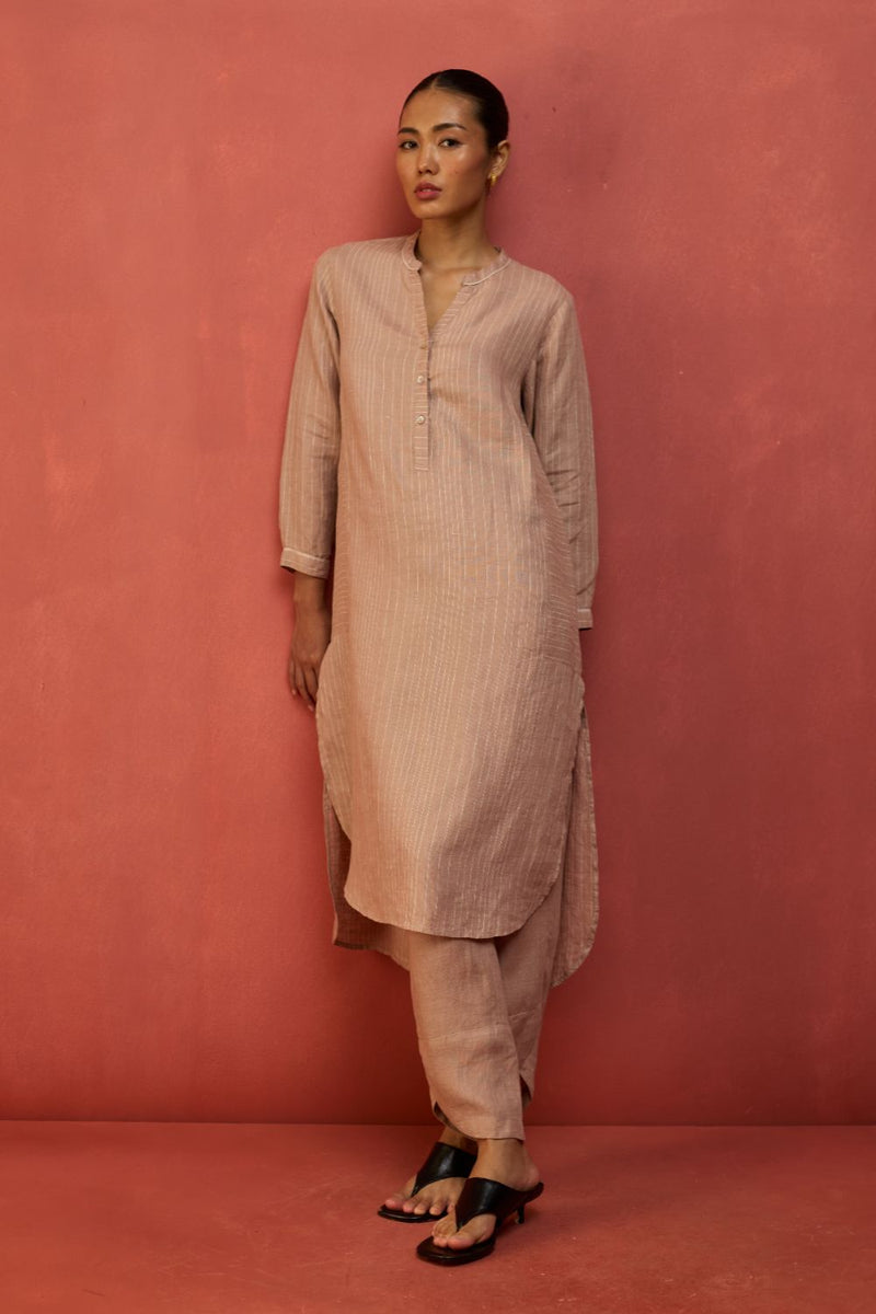 Bunka Stripe Linen Kurta Set - Dusty Rose by Manan for Worldwide