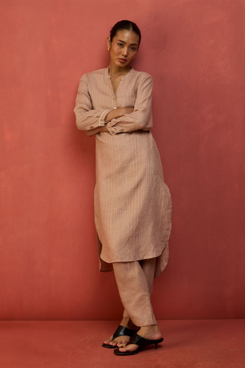 Bunka Stripe Linen Kurta Set - Dusty Rose by Manan for Worldwide