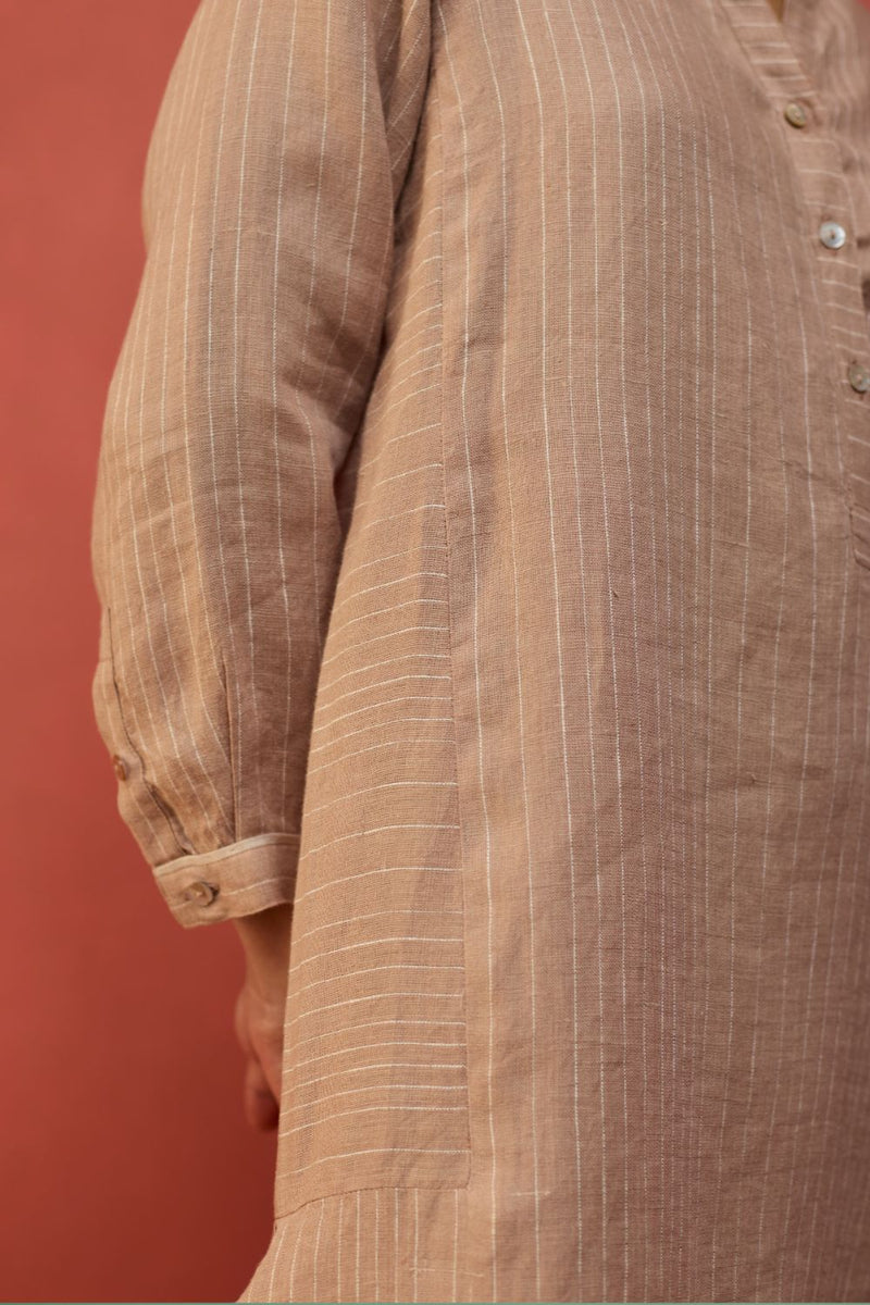 Bunka Stripe Linen Kurta Set - Dusty Rose by Manan for Worldwide