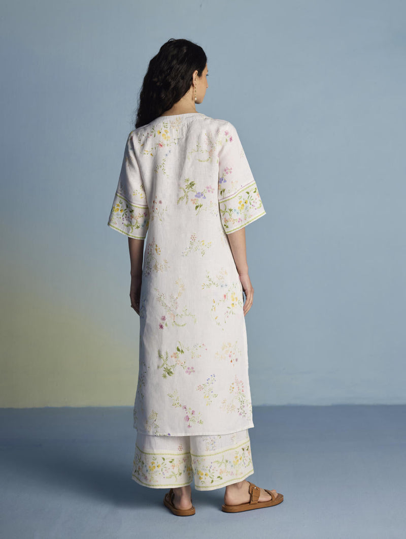 Para Hand-Embroidered Linen Kurta Set - White linen by Manan in white color for women Worldwide