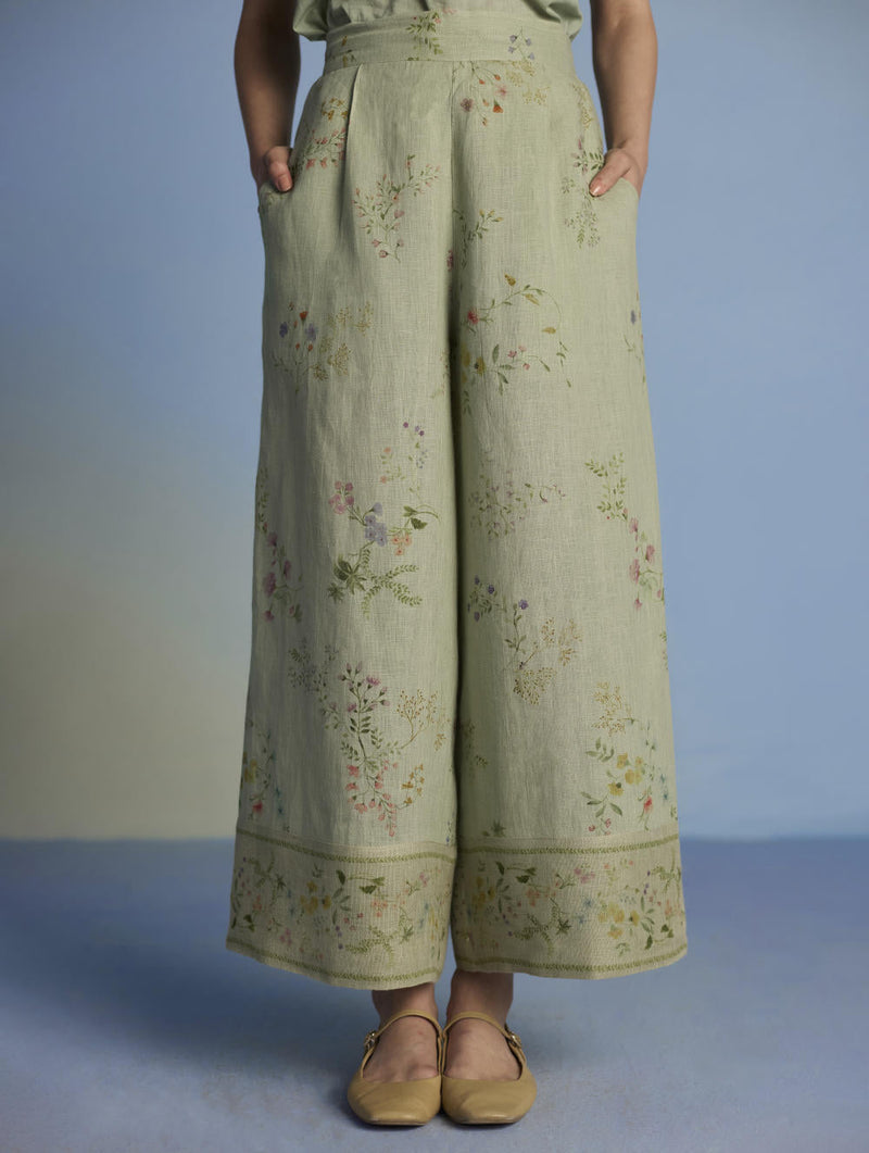 Para Hand-Embroidered Linen Kurta Set - Mint linen by Manan in mint color for women Worldwide