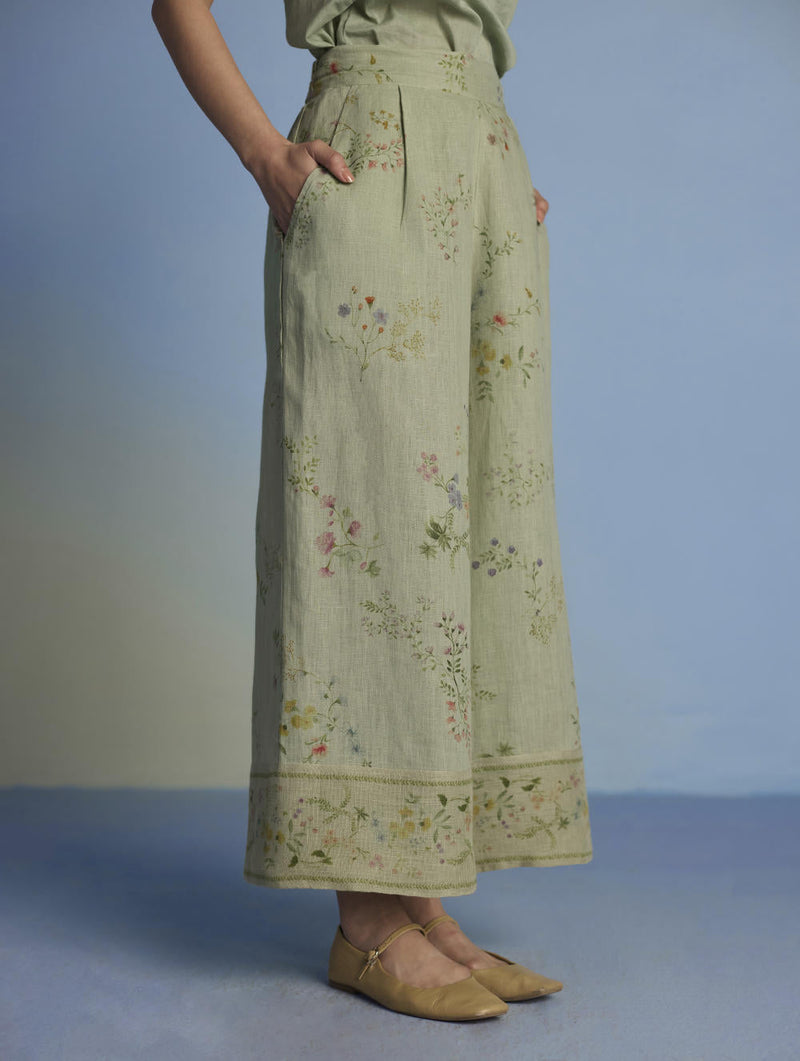 Para Hand-Embroidered Linen Kurta Set - Mint linen by Manan in mint color for women Worldwide